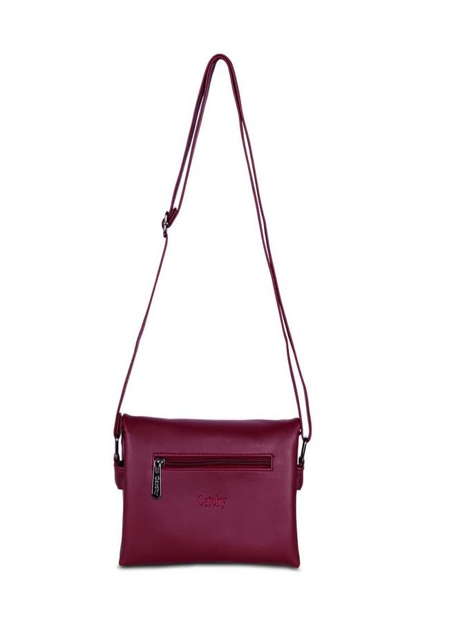 كاتشي حقيبة كتف نسائية من الجلد الصناعي بلون عنابي جذاب وسحاب - Image 3